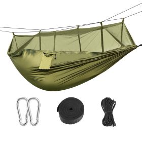 600lbs Load 2 Persons Hammock w/Mosquito Net Outdoor Hiking Camping Hommock Portable Nylon Swing Hanging Bed w/ Strap Hook Carry Bag (Option: Grn)