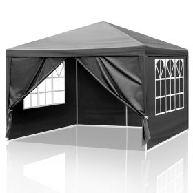 10x10ft Black, 4 Sides Pergola, PE Cloth, Sprayed Iron Pipe, Spiral Pipe (Color: Black)