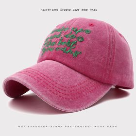 Rose Red Net Red Hat Children's Autumn and Winter Edition New Vintage Washed Baseball Caps Girl's Art Duck Tongue Caps (colour: Inscription baseball cap rose, size: Adjustable)